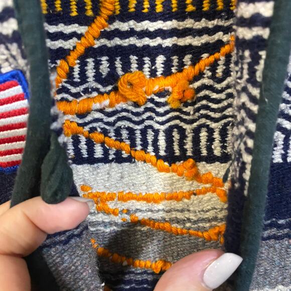 Mexican Baja Serape Fringe Blanket Vest Upcycled Boyscout Patches Virginia M - Picture 7 of 10